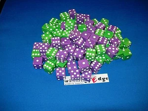 NUEVOS 50 SURTIDOS OPACOS DADOS 16mm PÚRPURA Y VERDE, 2 COLORES 25 DE CADA COLOR - Imagen 1 de 5