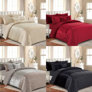 Luxury Crushed Velvet Duvet Cover Embossed Quilt Cover Double King Size Bed Set - Picture 1 of 30
