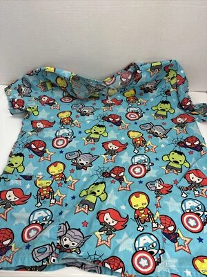 Marvel Avengers Scrub Top Chibi Cartoon Kawaii Disney Superhero IronMan Read - Image 1 of 4
