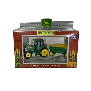 John Deere Enesco Green Tractor and Wagon of Wheat Salt & Pepper Shakers NIB - Picture 1 of 5