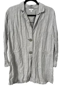 J Jill Linen Button Front Blazer Jacket Women Small Petite Striped Career Office - Picture 1 of 6