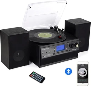 Bluetooth Vinyl Record Player,5 in 1 Music Centre, Turntable with CD, Cassette - Picture 1 of 9