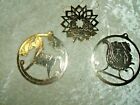LOT OF 3  GOLD  METAL ORNAMENT  NATIVITY SCENE / ROCING HORSE 1982 / SLEIGH 1982