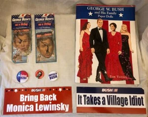 GEORGE BUSH Lot-Paper Dolls Book 2-Air Freshners 2-Stickers 3-pins parody idiot - Picture 1 of 6