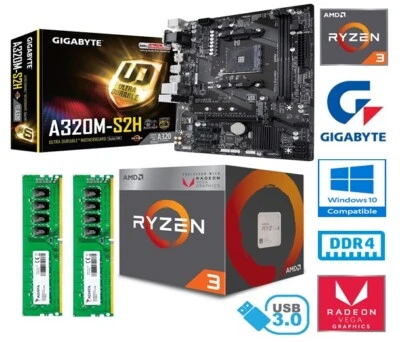 AMD RYZEN 3 3200G BUNDLE - QUAD CORE - GIGABYTE A320M-S2H MOTHERBOARD - 16GB RAM - Image 1 of 4