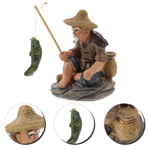 Miniature Fisherman Figurine Resin Statue Garden Accessory Mini Pond Ornament - Picture 1 of 11