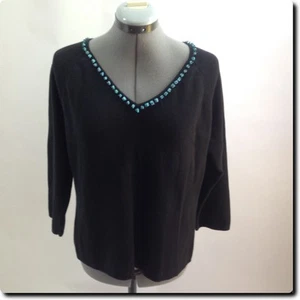 Designer Originals Pullover schwarz V-Ausschnitt mit blauen Steinen xl - Bild 1 von 4