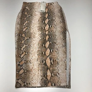 Boohoo Skirt Womens Size 6 Brown Snake Print Crepe Thigh Split Midi Pencil NWT - Picture 1 of 12