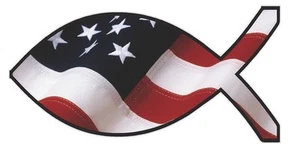 Jesus Fish Christian US American Flag Car/Truck Window Decal Sticker - Set of 3 - Foto 1 di 1
