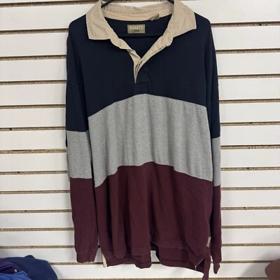 VTG Arrow Men's XXL Rugby Striped Long Sleeve Polo Shirt Colorblock Navy Maroon - Image 1 of 4