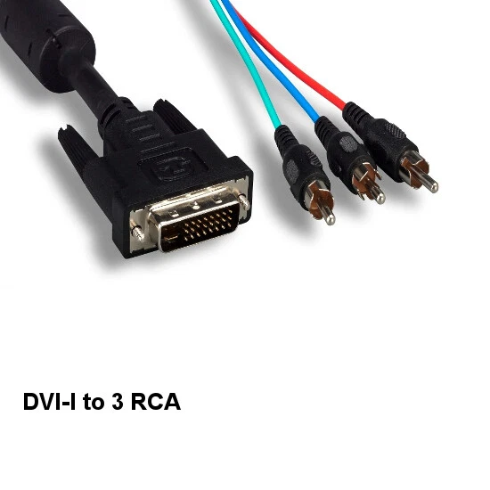 Kentek 6 ft DVI-I 24+5Pin Dual Link to 3-RCA Cable 28AWG Male/Male Display TV PC - Image 1 of 1