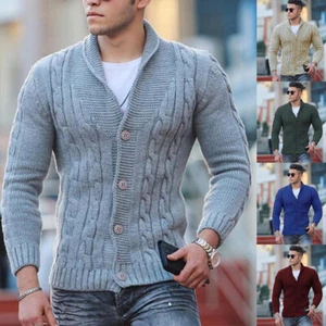 Braided Cardigan Knitted Sweater Shawl Winter Collar Jumper Mens Jacket Thermal@ - Picture 1 of 20