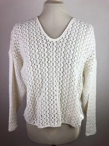 Vintage Damen offen Strick Oberteil Pullover groß weiß V-Ausschnitt Langarm Baumwolle + gebraucht, in einwandfreiem Zustand - Bild 1 von 8