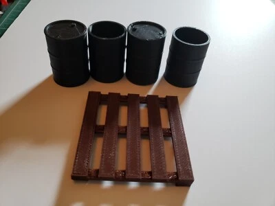 Accesorios de garaje/tienda escala 1:18 palet y bidones de aceite Foto 1 de 4