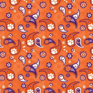 Clemson University Tigers Cotton Fabric with Paisley Print-By The Yard - Picture 1 of 1