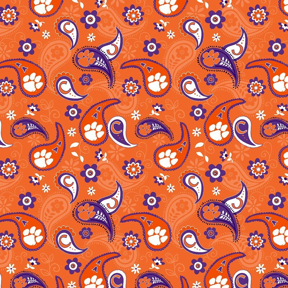 Clemson University Tigers Cotton Fabric with Paisley Print-By The Yard - Image 1 of 1