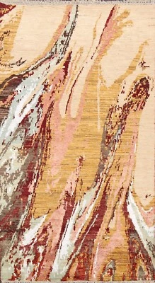 4'x7' Contemporary Abstract Nature Print Oriental Handmade Wool/ Silk Area Rug - Image 1 of 4