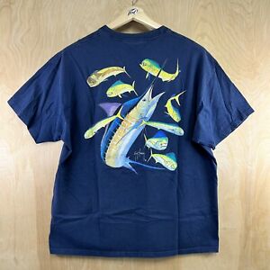 Vintage Guy Harvey By Aftco Swordfish Mahi Logo Pocket Tee Shirt Fish Fishing XL