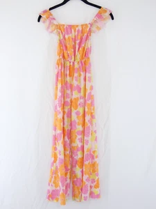 Zara Girls Jumpsuit Pleated Orange Purple Floral Print Frill Straps age 10 yrs - Picture 1 of 13
