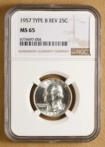 1957 P Washington Quarter 'Type B Reverse' NGC MS65 - Picture 1 of 2