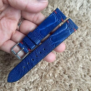 20 mm/16 mm gepolstert blau echtes Straußenbein LEDERHAUT UHRENARMBAND BAND - Bild 1 von 14