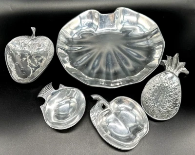 5 Piezas México Peltre Fiesta Vacaciones Cuenco y 4 Fruteros Fresa HR Hacienda Real Foto 1 de 4