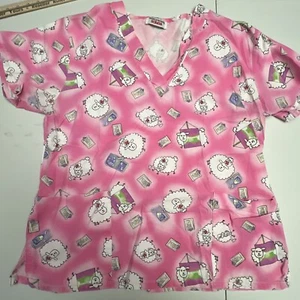 Friends of the Heart Scrubs Top Women's Medium Lamb Themed Cute - Picture 1 of 13
