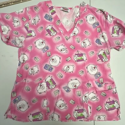 Friends of the Heart Scrubs Top Women's  Medium Lamb Themed Cute - Image 1 of 4