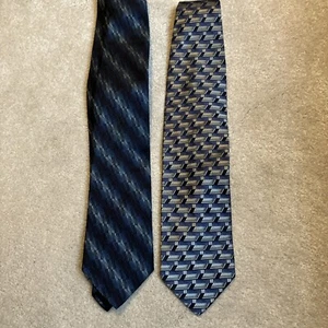 Lot Of 2 Enrico Venturi Blue Silk Ties Made In Italy Cravatte - Picture 1 of 7