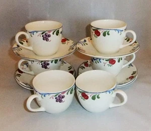 Set of Six Poole Pottery Tea Cups & Saucers in the Cranborne Pattern - Picture 1 of 7