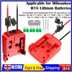 Battery Adapter w/Fuse built-in switch for Milwaukee 18V M18 To Dock Holder UK - Picture 1 of 24