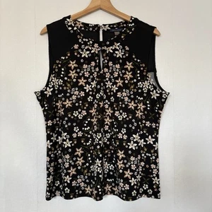 Tommy Hilfiger Women's Black Floral Sleeveless Blouse Size L Keyhole Back - Picture 1 of 7