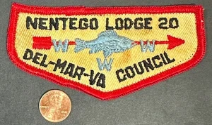 BOY SCOUT BSA OA NENTEGO 20 DEL-MAR-VA COUNCIL DE 1957 TWILL FF F1 FIRST FLAP - Picture 1 of 4
