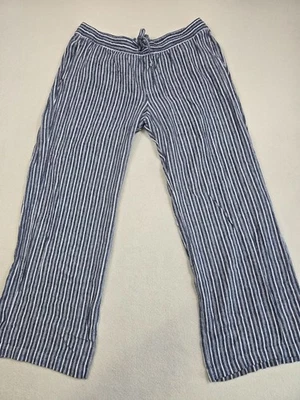 Pantalones de pierna ancha Old Navy para mujer mezcla de lino a rayas L azul y blanco Foto 1 de 4