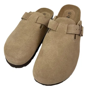 Qomfort Taupe Brown Suede Adjustable Comfort Clogs Sandals Unisex W5 M4 NWOT - Picture 1 of 4