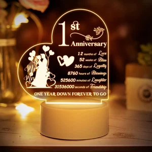 1St Anniversary Night Light Gifts for Couple First Wedding Anniversary LED Gifts - Picture 1 of 12