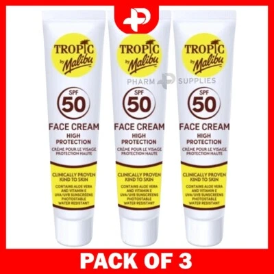 Tropic by Malibu SPF 50 Face Cream UVA/UVB High Sun Protection 40ml Pack of 3