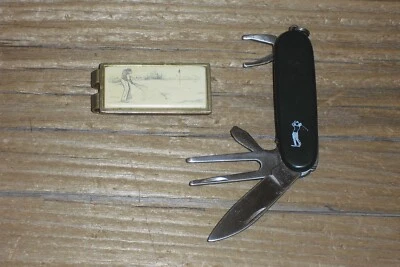 Dos artículos temáticos de golf usados - navaja de bolsillo multiherramienta para golf y clip para dinero de golf Foto 1 de 4