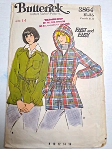 Jacket Hooded Butterick 3864 Sewing Pattern Cut VTG Easy Cinch Waist Lightweight - Picture 1 of 6