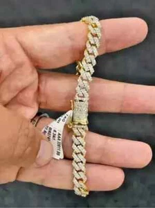 9 CT Round Cut Moissanite Men's Cuban Link Bracelet 7 mm 14K Yellow Gold Plated - Picture 1 of 9