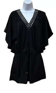 Leifsdottir Anthropologie Black Lasercut Silk Tunic Mini Dress Oversized Size 2 - Picture 1 of 7