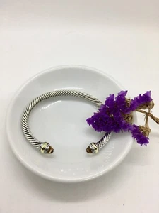 David Yurman Sterling Silver 5mm Classic Cable Collection, Citrine and Gold, Sz6 - Picture 1 of 12