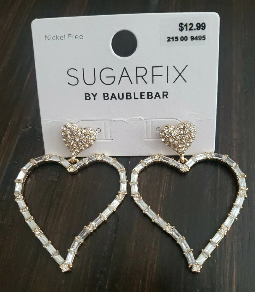 Sugarfix by Baublebar Heart on Heart Dangle Earrings Nickel Gold Tone