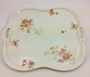 A.LANTERNIER Antique LIMOGES HANDLED TRAY Delicate Pink Flowers VANITY/SERVING - Picture 1 of 5