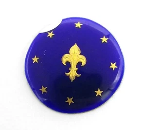 Antique Round Cobalt Blue Enamel Inlaid Gold Fleur De Lis Plaque Piece As Is B12 - Picture 1 of 2