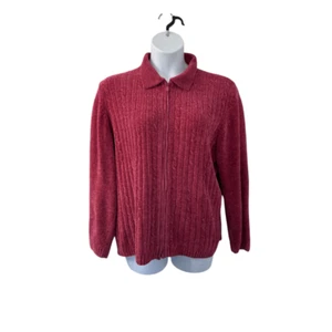 Alfred Dunner Magenta Chenille Zip Up Cardigan Sweater Size 2X - Picture 1 of 7