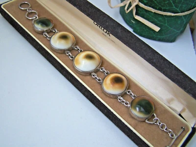 VINTAGE ANTIQUE 925 SOLID STERLING SILVER OPERCULLUM BRACELET 7.5" MODERNIST - Image 1 of 4