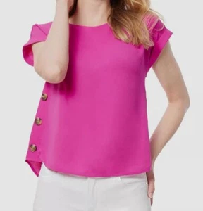 Jones New York Women's Pink Short-Sleeve Button-Detail Top Petite Size PXS - Picture 1 of 2