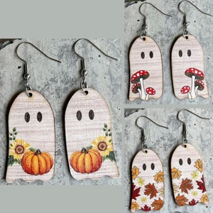 Neu geschnittene Geisterholz Kürbis Ahornpilz Haloween Herbst Ernte Saison Ohrringe - Bild 1 von 9