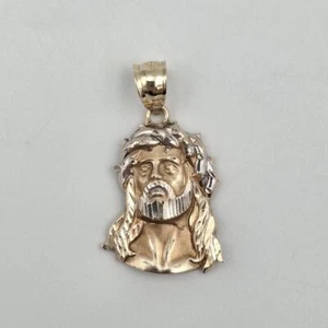 7Star 14K Two-Tone Yellow & White Gold Diamond-Cut Jesus Christ Head Pendant - Picture 1 of 7
